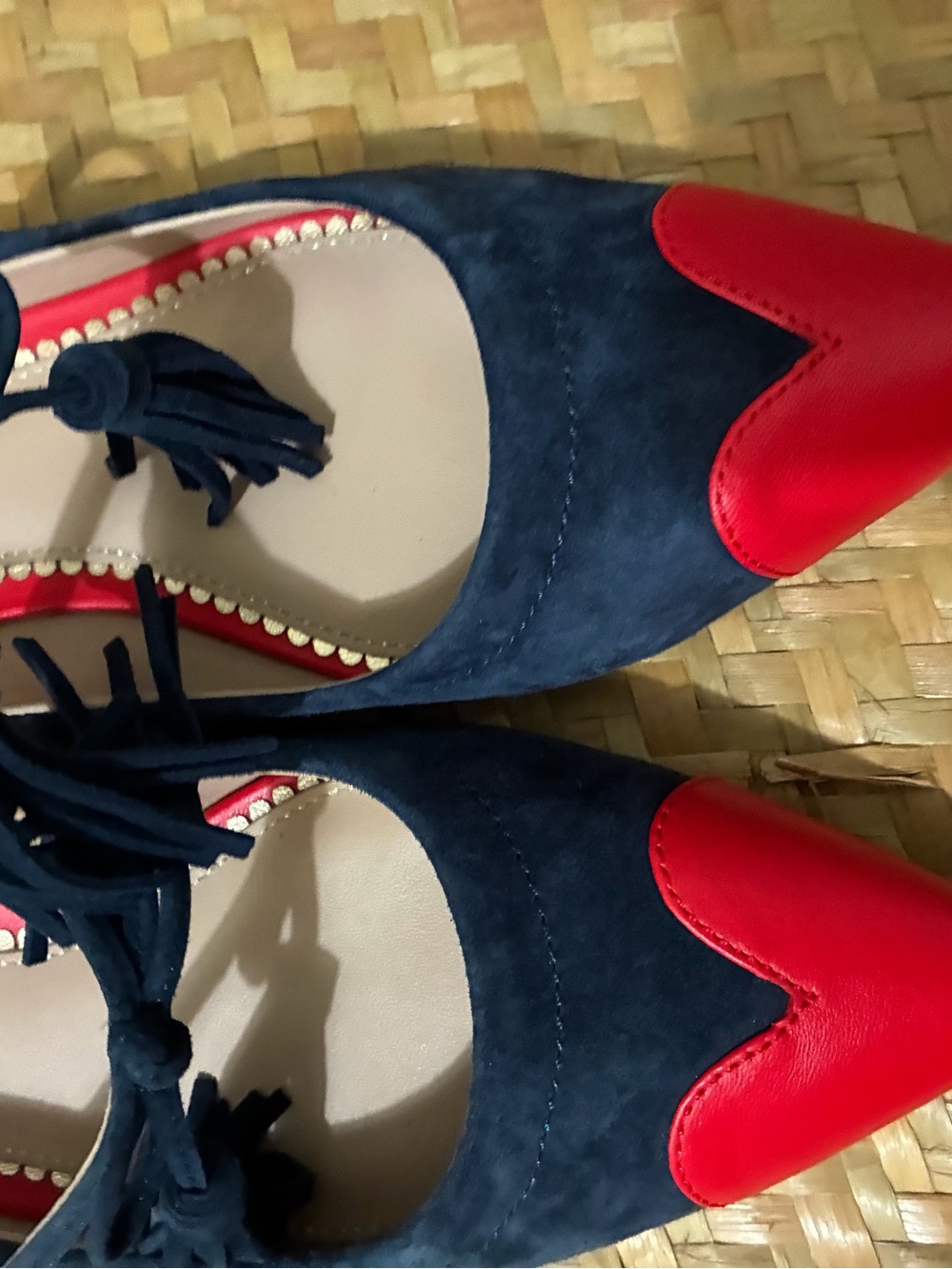 Boden Red Leather and Blue Suede Flats Size US 6 EU 36 - Picture 5 of 8